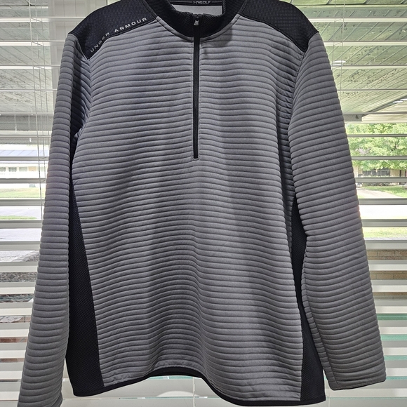 Under Armour 1/4 Zip Ribbed Pullover Men's Size XL Gray Black Trim Coldgear - Picture 9 of 10